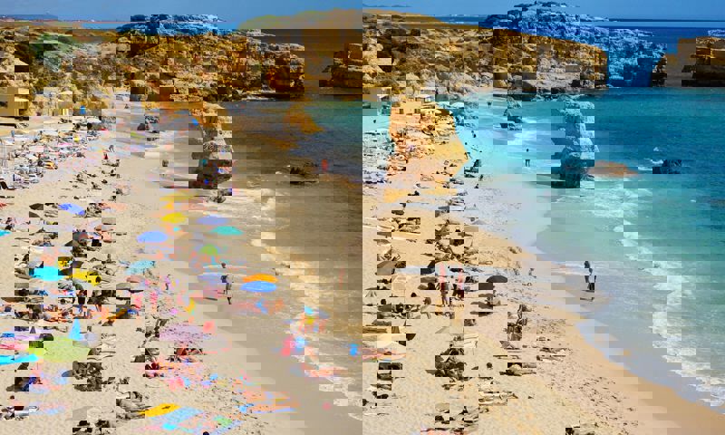 Birdseye view of swimmers at the beach