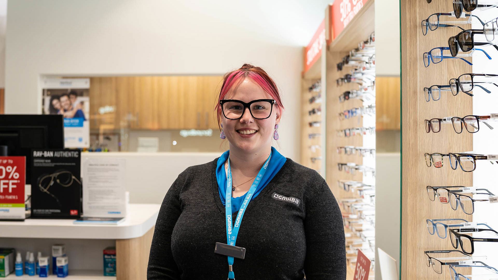 Eye Care assistant ready to serve customers