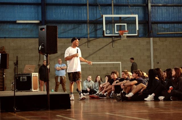 The Resilience Project facilitator Martin Heppell speaking to students at Western Heights College.