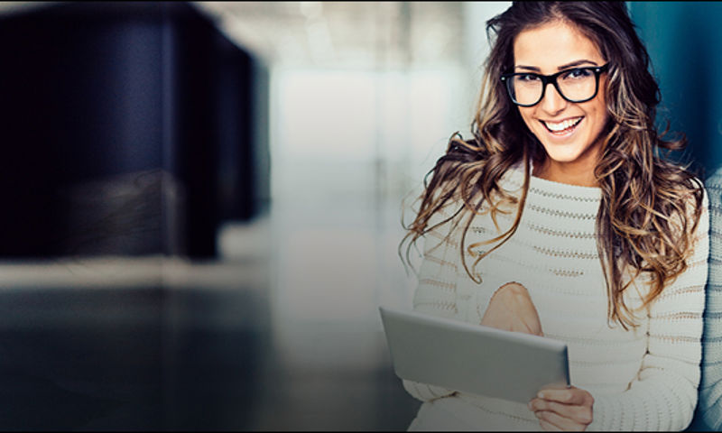Woman with glasses chatting