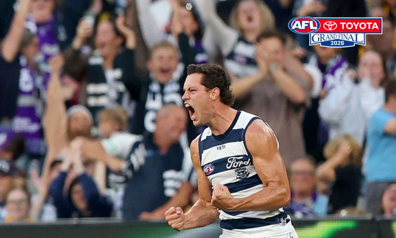 Shannon-Neale-Celebrates a goal for the Geelong Cats at GMHBA Stadium 2026